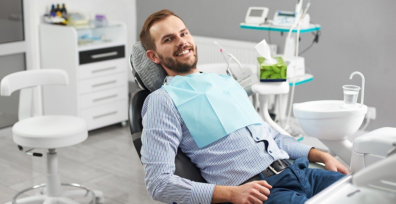 Man in dental chair at state of the art dental office